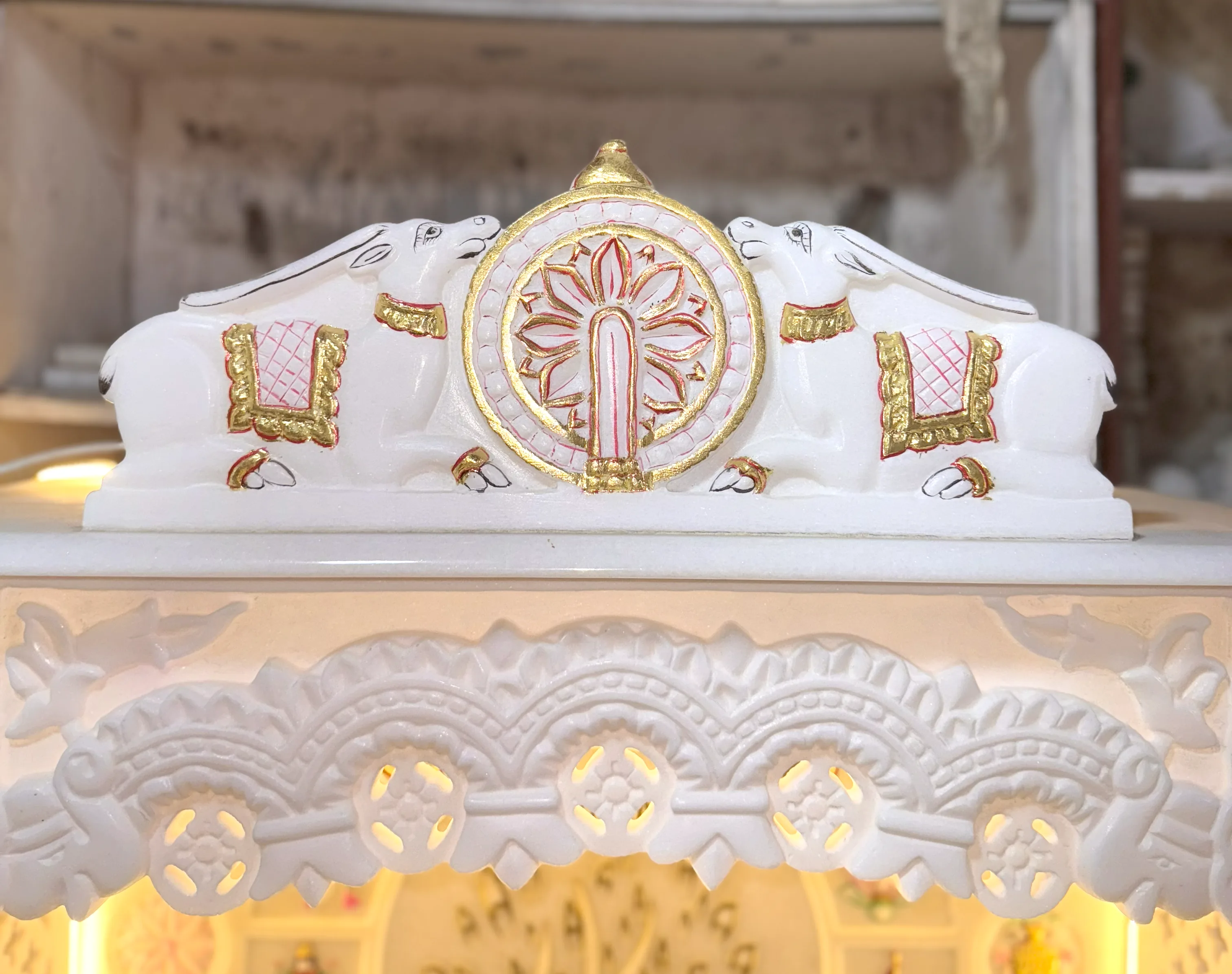 Decorative marble pillar with traditional motifs