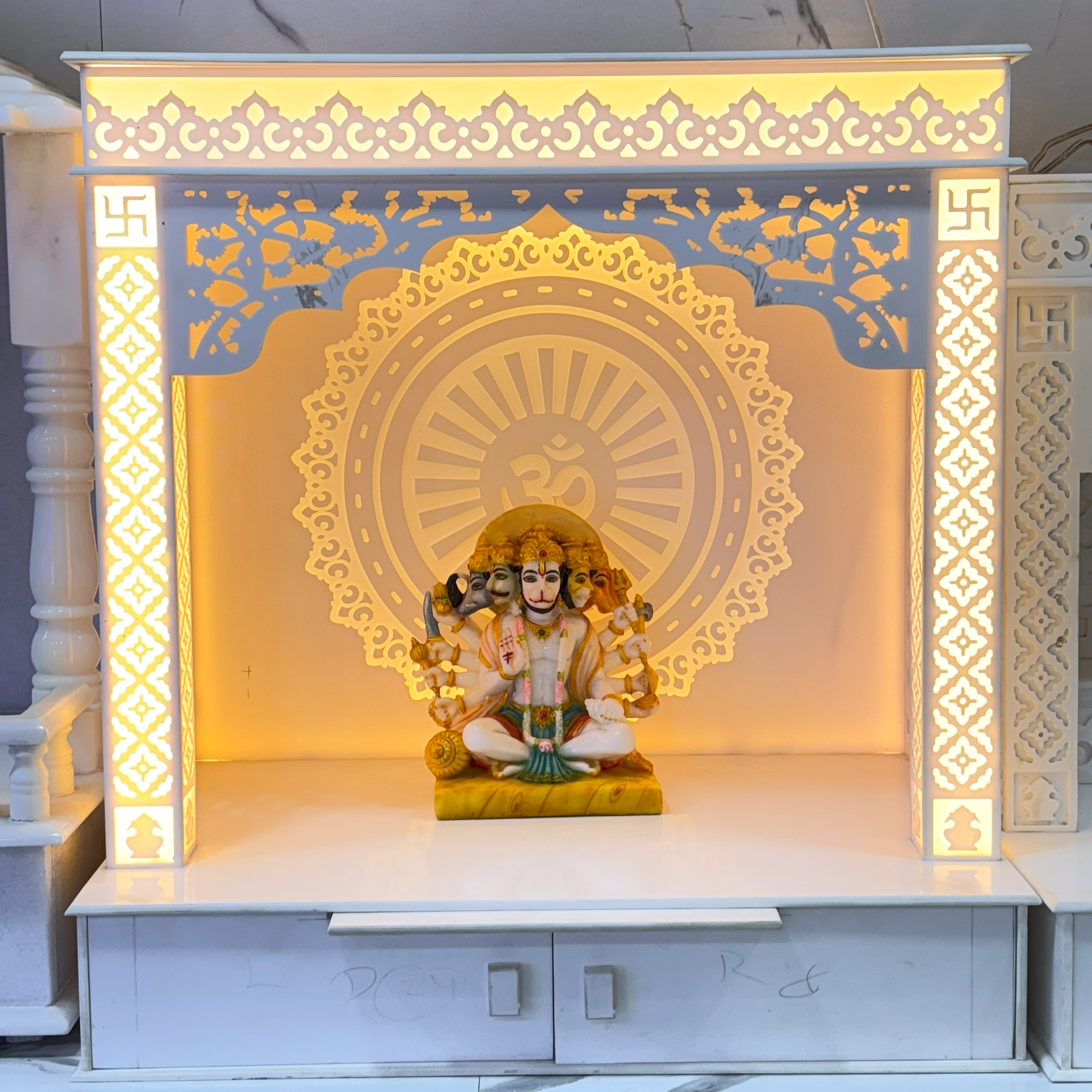 Modern Corian mandir design for contemporary homes