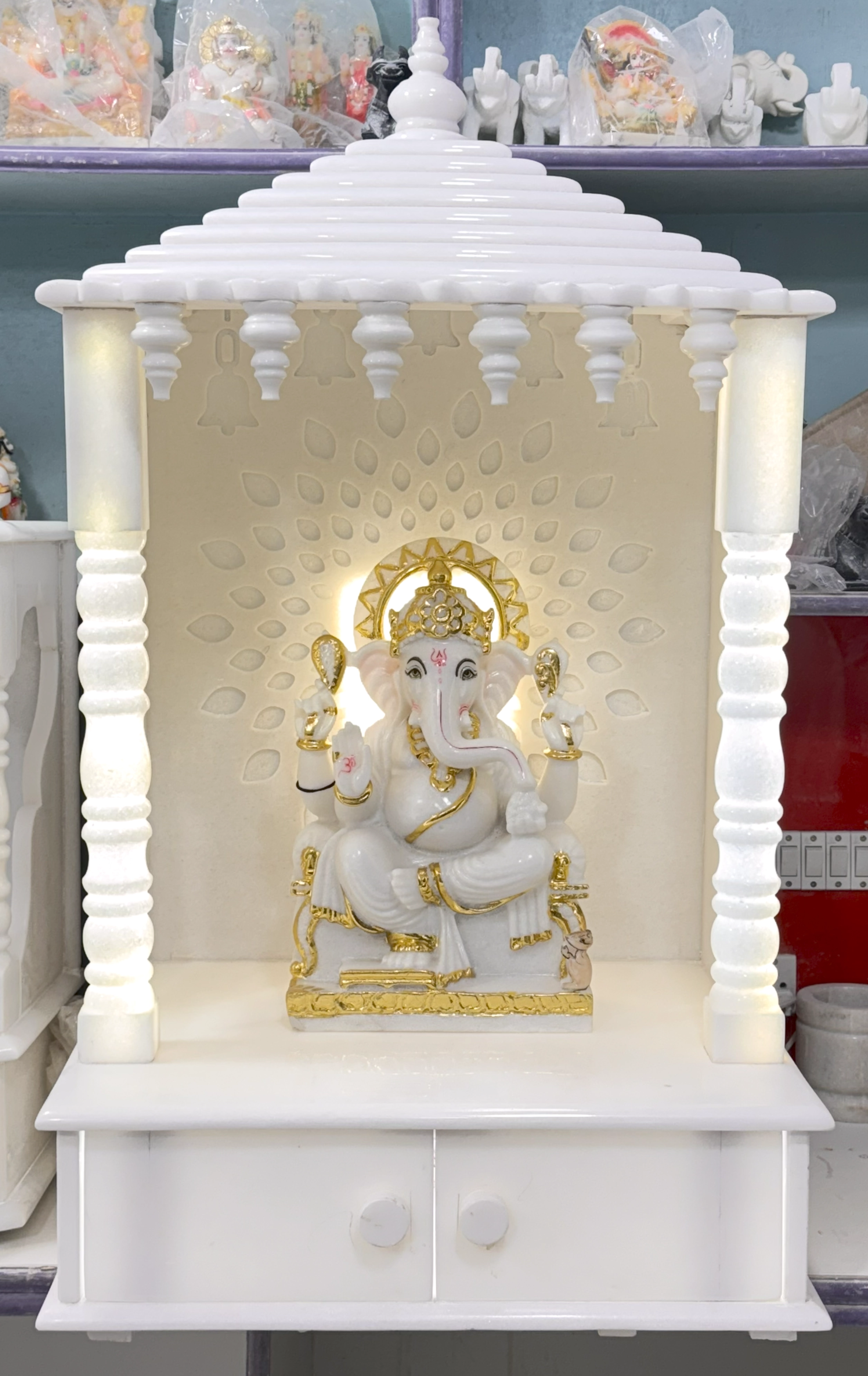 Indian marble temple with Enlighted back and lightened pillars