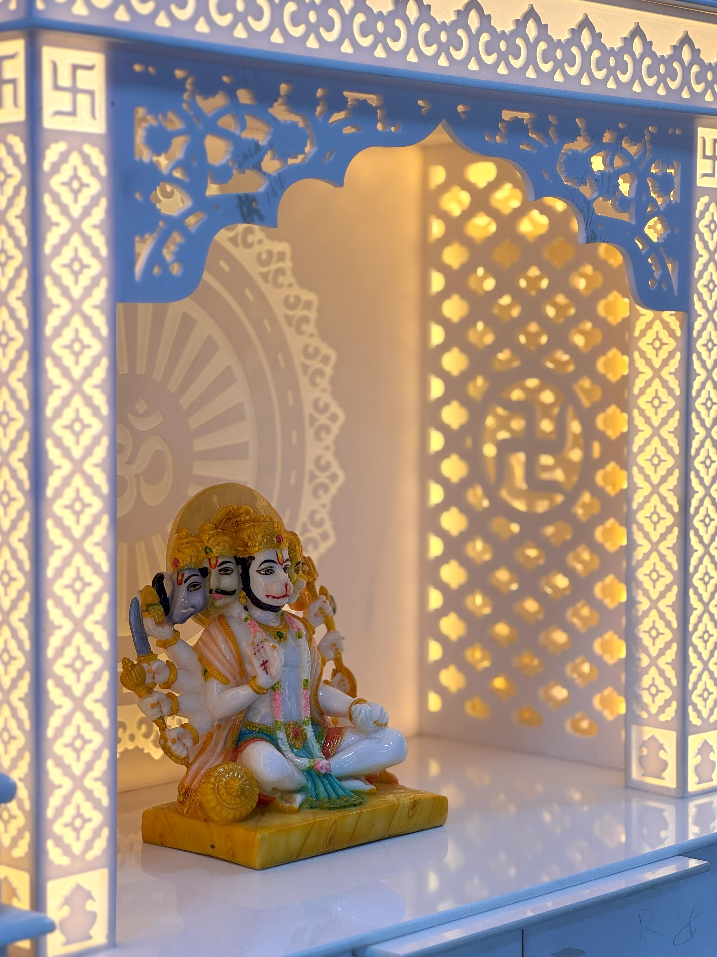 Corian mandir with lighting